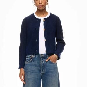 Derek Lam Blue Cardigan Sweater MEDIUM Preppy Blazer Sparkle Work Designer $270
